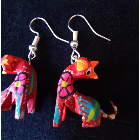 Alebrije Cat Earrings Oaxaca Mexico Handmade Mexican Folk Art Jewelry Halloween - Picture 2 of 4